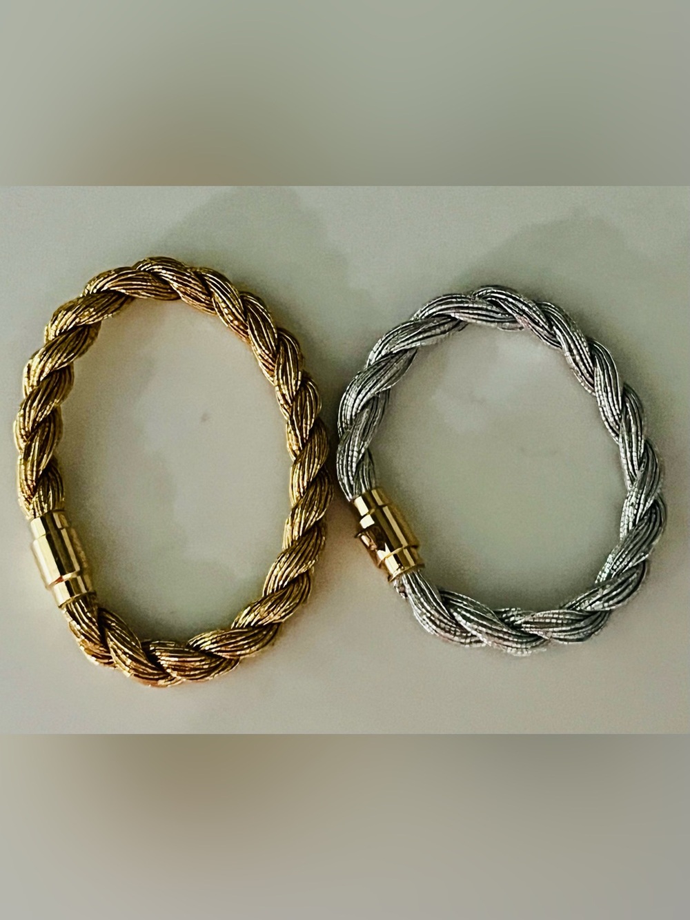 Twisted Cable Link Bracelet Set - Gold and Silver